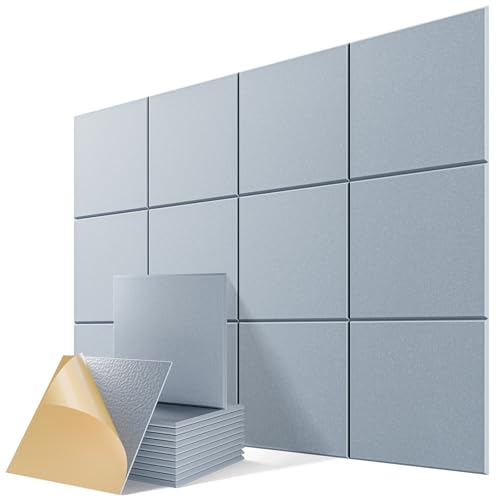 Image of 12 Pack Self-Adhesive Acoustic Panels, 12 inch X 12 inch X 0.4 inch High-Density Sound Proof Foam Panels for Walls, Soundproof Wall Panels for Home & Office (Smoke Gray)