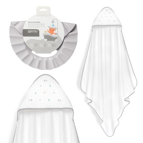 Interbaby - Capa de Baño Bebé + Gorro Ajustable | Toalla con Capucha 100% Algodón, Unisex | Suave, Secado Rápido | Ideal para Recién Nacidos, Bebes y Niños Pequeños | Estrella Luna Multicolor