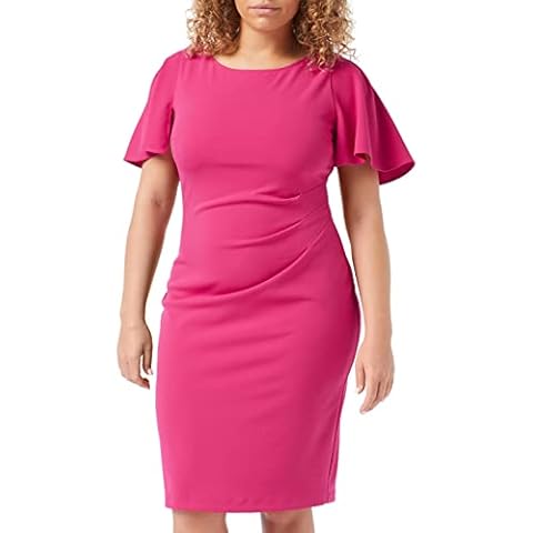 Gina Bacconi Women's Stretch Crepe Dress with Tucks Cocktail, Fuchsia, 16 Cover