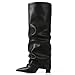 Synchoiss Womens Knee High Boots Wide Calf Chunky High Heel Boots Fashion Fold Over Leather Boots Size 7