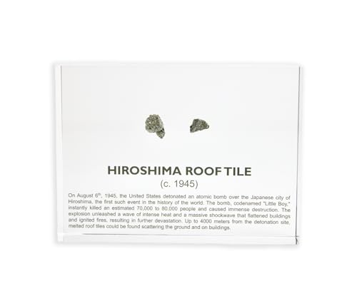 Image of Authentic Hiroshima Tile Artifact Display, Encased in Crystal-Clear Lucite Acrylic, Handmade in the USA, From Hiroshima Site, For Display or Education Purposes, Unique World War II Relic