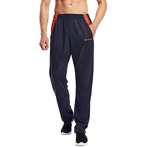 ZENGVEE Mens Tracksuit Bottoms with Pockets Quick Dry Gym Trousers Elasticated Waist Jogger Open Hem Sweatpants Athletic Pants Workout,Training,Jogging (0430-Navy Blue-2XL) Cover