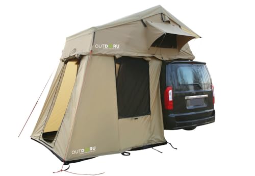 Family Plus Tente de toit pour 1 à 4 personnes (160 cm) avec auvent - Montage rapide - Seulement 66 kg - Échelle - Housse en PVC - Sac à chaussures - Outils...