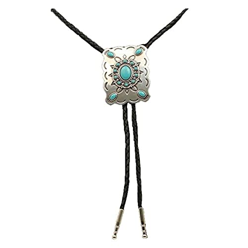 M&F Western 22232 Men Bolos Rectangle Neck Tie44; Turquoise Stone & Silver