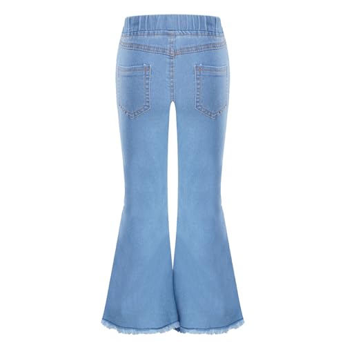 Kids Girls Elastic Waist Flare Jeans Ripped Fitted Denim Pants Raw Hem Bell Bottom Pants Casual Trousers2