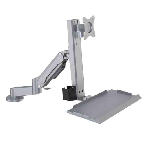 aB5zM1c7 Soporte para monitor Soporte de monitor con teclado de ingeniería de dos brazos, giratorio, ajustable, color plateado, estilo escritorio brazo de tornillos de pared de escritorio