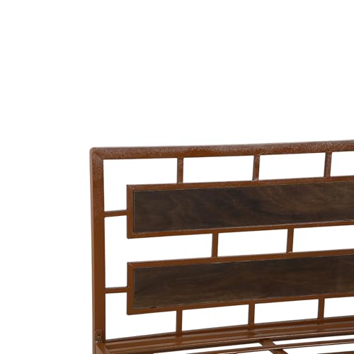 Image of Zeek Metal Extra Single Size Bed Without Storage | Wrought Iron Single Bed with Headboard & Footboard| Sturdy Powder Coated Platform Cot for Bedroom (Zeek Brown)