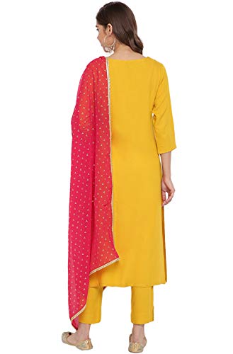 Image of Janasya Women's Turquoise Blue Rayon Kurta With Pant And Dupatta