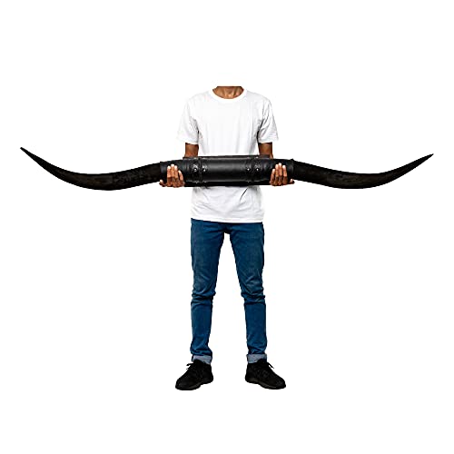 Real Authentic Buffalo Black Longhorns / Black Leather Mount Steer Horns / Unique Wall Hangings and Home Decor by Skulls Bliss (Large Horns, Standard Horns)