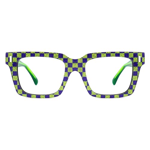 Image of Zeelool Glasses Frames for Women Green Rectangle Eyeglasses Non-prescription Clear Lens Glasses Fashion Acetate Full Eyewear Glasses JGA694383-03, Medium