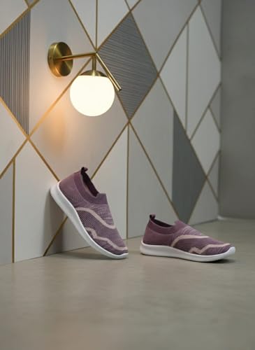 Image of Women's Slip-On Knit Sneakers, Purple Lightweight Casual Walking Shoes with White Sole