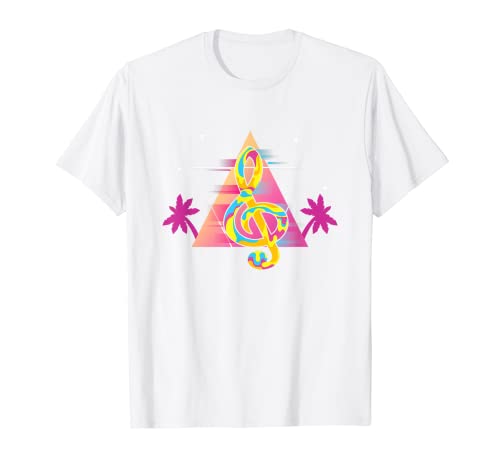 Palme Retro Art Vaporwave Musica Tropicale Chiave di Treble Maglietta