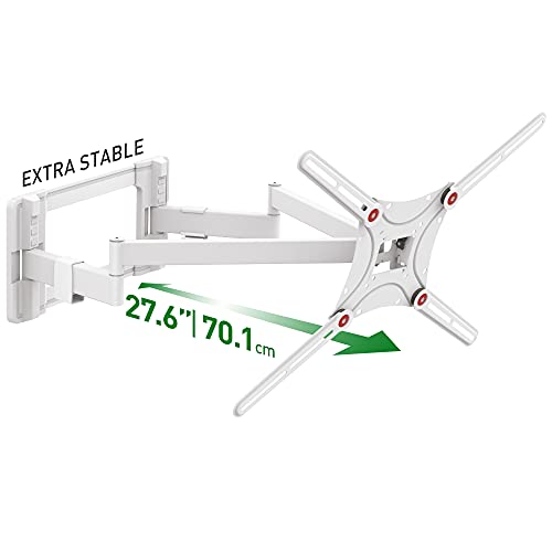 Barkan ロングホワイトテレビ壁マウント 13-90インチ デュアルアーム フルモーション 関節式 - 4つのムーブメント フラット/カーブスクリーンブラケット 最大132ポンド 超安定 LED OLED LCDに対応