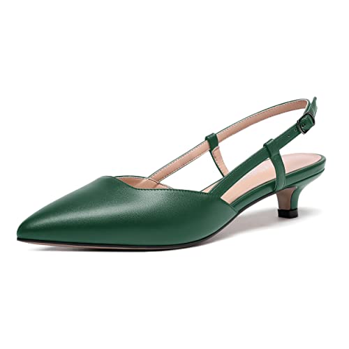 WAYDERNS Women's Matte Slingback Pointed Toe Buckle Kitten Low Heel Pumps Cute Dress Shoes 1.5 Inch