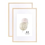 KAIWIN A3-Bilderrahmen Eiche, 2er-Set, Holz-Posterrahmen geeignet für A4 mit Passepartout, A3-Bilderrahmen zur Wandmontage, Display für Zuhause, Büro, Galerie, Urlaub mit Fotos, Postern, Puzzles