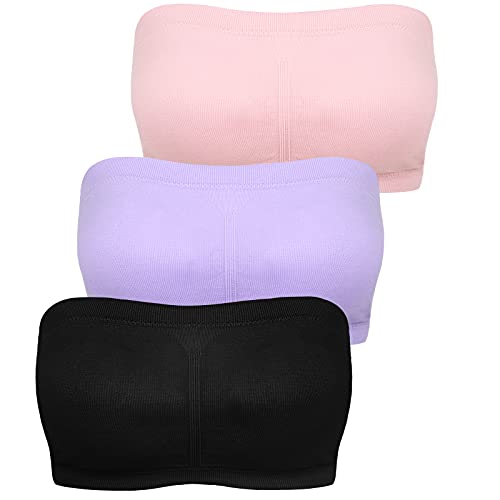 Pp Pluie Pourpre Women Bandeau Bra Beauty Back Stretchy Strapless Bra Bralette With Padded For Women Girls (Black+Purple+Pink, Large) #TOP26