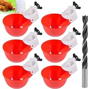 Abreuvoir Automatique pour Volaille - Lot de 6 Abreuvoirs pour Poules, Canards, Oies, Dindes et Pigeons - Distributeur d'eau avec Perceuse pour Poules
