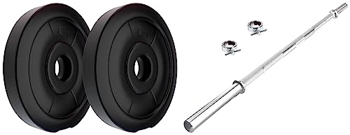 Image of Kore 6 Feet Plain Bar with Two Locks for Weightlifting, Powerlifting and Crossfit & Kore RW PVC Plate-20KG (10 KG X 2) Weight Plate, Black