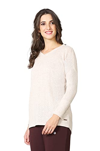 Image of Van Heusen Women Lounge Relaxed Fit T-Shirt - Ecoliva Viscose-Polyester - V-Neck, Full Sleeve, Sustainably Enhanced, Ultra Soft