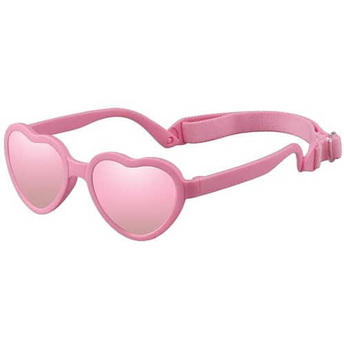 utuher Baby Sunglasses with Strap Heart Shaped UV Protection Flexible Polarized Sunglasses for Infant Baby Toddler Girls Boys