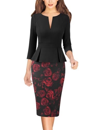 Image of VFSHOW Womens Work Business Office Front Zipper Peplum Church Sheath Dress