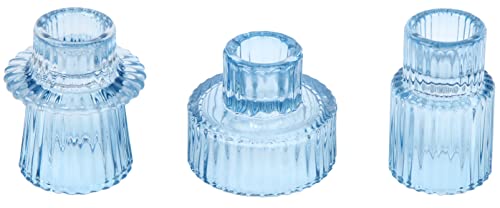 Vixdonos Glass Candlestick Holders Tealight Candle Holders for Table Centerpieces, Wedding Decor and Dinner Party (3 Pcs, Light Blue)