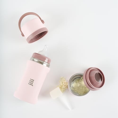 Image of Jili All-in-One Baby Bottle, Insulated Stainless Steel Bottle with Formula Container, Anti-Colic Nipple, and Leak-Proof Lid, Baby Essentials for Travel, BPA and Phthalates-Free, Rose, 8 oz.