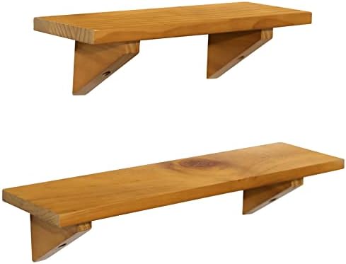 AULAPITA with Solid Wood Brackets Natural Wood Floating Shelves for Wall Decor Set of 2,21-Inch Solid Wall Mounted Shelf,Rustic Wall Shelves for Bedroom, Living Room,Office,Kitchen& Study Room