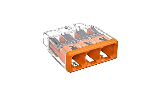 WAGO COMPACT splicing connector; for solid and stranded conductors; max. 4 mm²; 3-conductor; orange cover; Surrounding air temperature: max 85°C (T85); 4,00 mm²; transparent
