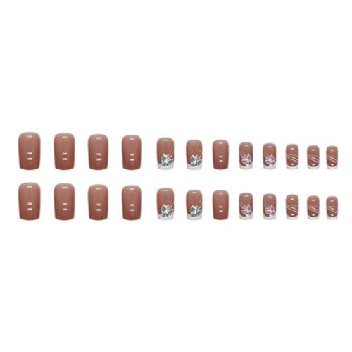 Image of Butterfly Press on Nails White French Tip Fake Nails Short Square False Nail with Design Rhinestone Glue on Nails Artificial Acrylic Full Cover Nude Stick on Nail for Women Manicure 24pcs