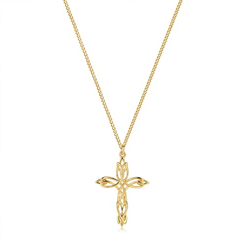 Fettero Cross Necklace For Women, 14K Gold Plated Chain Necklace Dainty Gold Cross Pendant Necklace Iris Necklaces For Gold Jewelry For Women #TOP18