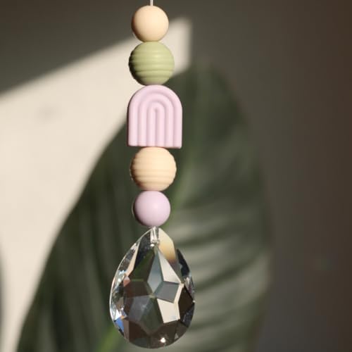 10x DIY Bastelset Sonnenfänger Kristall 38mm - Set aus Silikonperlen, Kristallen und Faden - Gänseblümchen Grün Lila