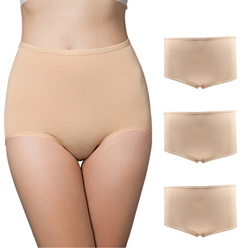 BOZEVON Bragas Menstruales para Mujer - Calzoncillos de Cintura Alta Elásticos a Prueba de Fugas Algodón Bragas de Período Fisiológico Tallas Grandes 3 Piezas