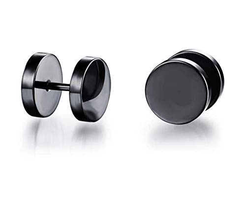 Preisvergleich Produktbild HANBIN Herren Ohrringe mit Hanteln Einfache Persönlichkeit Runder Kuchen Ohrstecker Titan Stahlfelgen Männer und Frauen Ohrringe auftragen Black