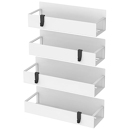 Image of HuggieGems Metal Magnetic Spice Rack for Refrigerator with Hooks White | Magnetic Shelves Heavy Duty for Fridge in Kitchen, Seasoning Storage Organizer, For Oven Washer and Dryer, For Heavier Items