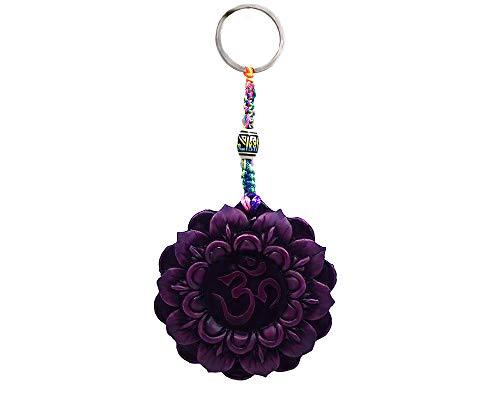 Gypsy Daze Smokes Om Purple Lotus Crown Chakra 3D Figurine Keychain Multicolored Macramé Metal Ring - Handmade Gifts Boho Car Keys Bag Accessories