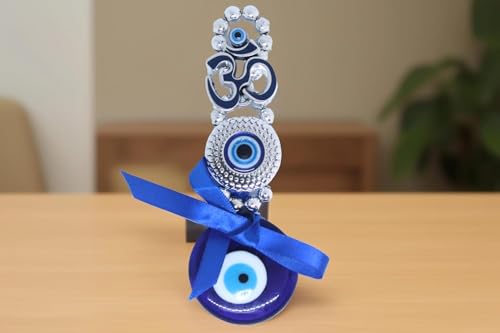 Image of Decorative Wind Chime for Home | Wooden House with Bells Colourful Beads | Positive Energy Balcony Living Room Hall Garden Home Decor (Om Evil Eye Wall Hanging)