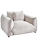 Sessel Samt beige Taupe niedrig mit Armlehnen lose Kissen gepolstert Luvos