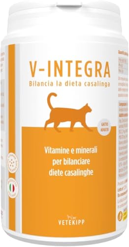 V-INTEGRA Gatto Adulto - Integratore Completo Ricco di Vitamine e Minerali, per la Dieta Casalinga di gatti adulti di tutte le età - 200g - Made in Italy