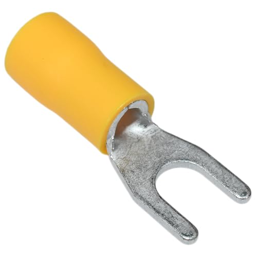 PAPUGA 25PCS 12-10 AWG (4-6 mm2) #10 / M5 Insulated Fork Spade Crimp Connector, 600V 48A, UL cUL Power Lug for Inverter Solar & Marine Wiring, Industrial Power