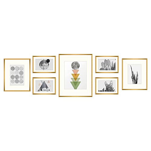 Image of Golden State Art, 7 Pack Frames for One 11x14, Two 8x10, and Four 5x7 Pictures. Aluminum Photos Frame for Wall or Tabletop Display (Bronze)