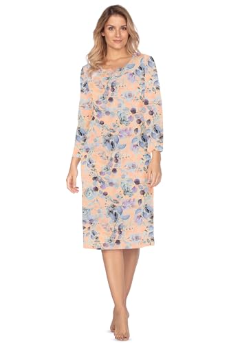 Chemise de nuit 7/8 Ana 1162 e.Femme 100% coton pivoine saumon taille 52