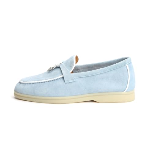Image of XOBZJH Women's Leather Suede Loafers Flats - Slip-On Penny Loafers with Soft, Comfortable Driving & Dress Shoes for Casual Office Work All Day