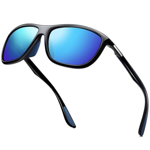 KANASTAL Polarised Sports Blue Sunglasses Mens Womens Mirrored Ladies Running Cycling Mirror Sun Glasses UV400 Protection - Black Framed Blue Lens