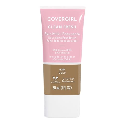 COVERGIRL - Clean Fresh Skin Tint Foundation, Formulated without Parabens, Sulfates, Mineral Oil & Talc, Infused with Coconut Milk & Aloe Extracts, 100% Vegan & Cruelty-Free, Deep - 620