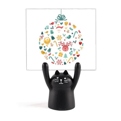 Porte-mémo chat noir de Noël idéal sur le bureau pour afficher vos cartes de vœux