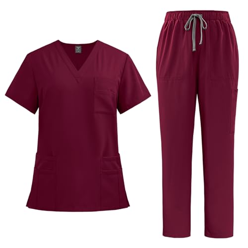 Ensemble médical col en V pour femme avec pantalon mince et 8 poches pratiques