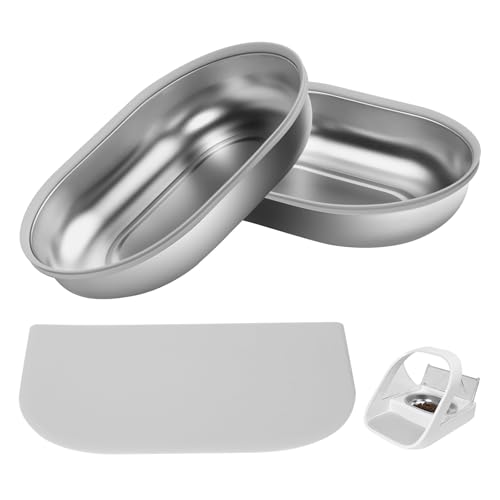 Stainless Steel Bowl for Automatic Microchip Cat Pet Feeder, Sealing Ring Design for Keeping Food Fresh and Reducing Odor, 2 Pcs+1 Grey Mat