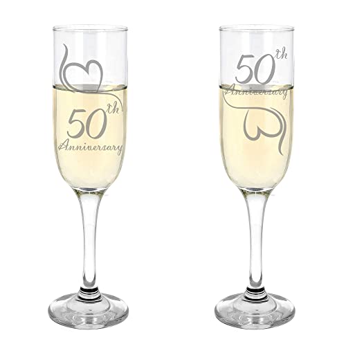 Always Looking Good Set di 2 calici da champagne incisi per il 50° anniversario di matrimonio, calici da champagne dorati incisi