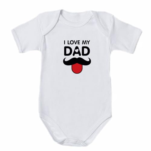 Generico ''I love my dad'' Body Neonato con Scritta Personalizzata 0-24 mesi Bimbo Bimba Idea Regalo Festa del Papà Babbo Compleanno Natale Nascita Compleanno Natale Neonato Tutina